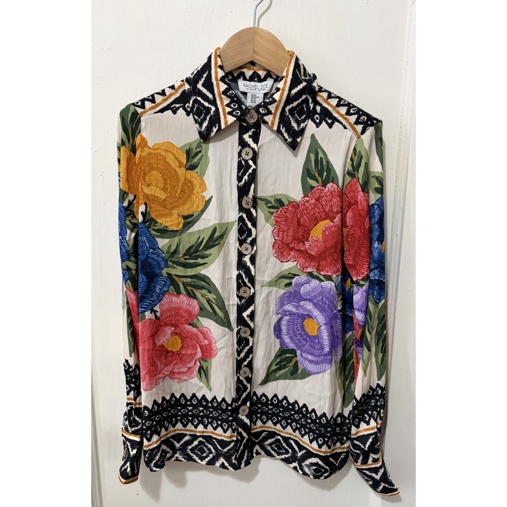 Rachel Zoe Multi Color Floral Geometric Blouse Long Sleeve‎ Size XS NWT